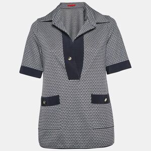 Ch Carolina Herrera Navy Blue Patterned Stretch Knit Top S